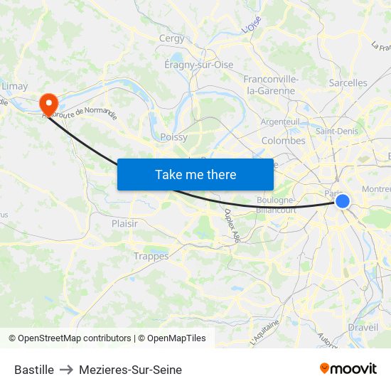 Bastille to Mezieres-Sur-Seine map