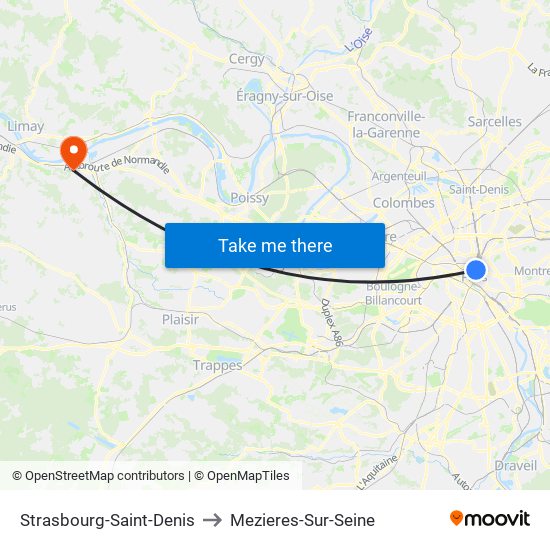 Strasbourg-Saint-Denis to Mezieres-Sur-Seine map