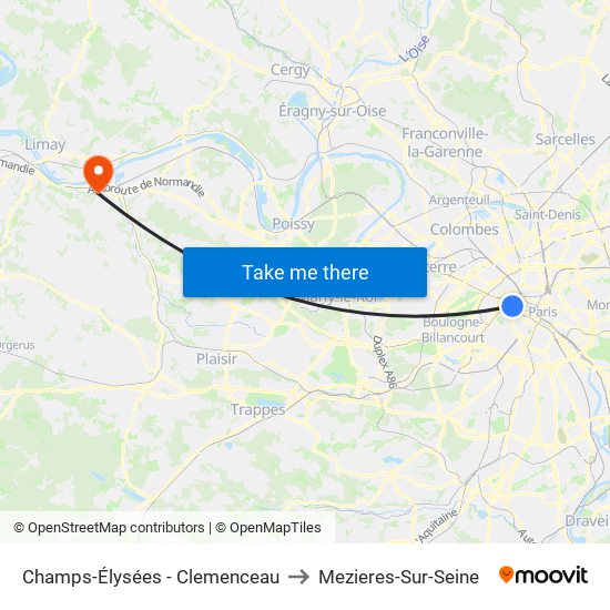 Champs-Élysées - Clemenceau to Mezieres-Sur-Seine map