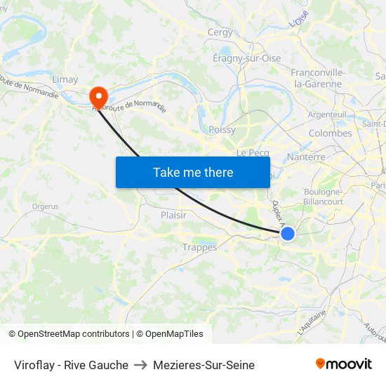 Viroflay - Rive Gauche to Mezieres-Sur-Seine map