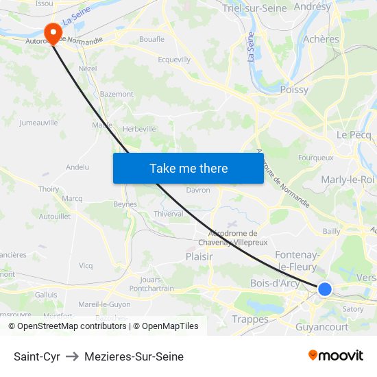 Saint-Cyr to Mezieres-Sur-Seine map