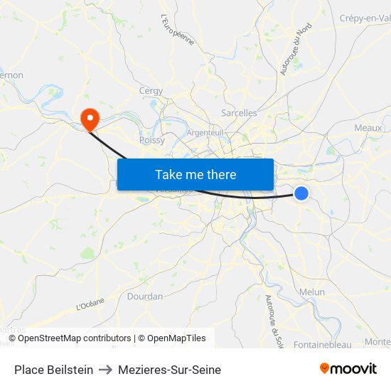 Place Beilstein to Mezieres-Sur-Seine map