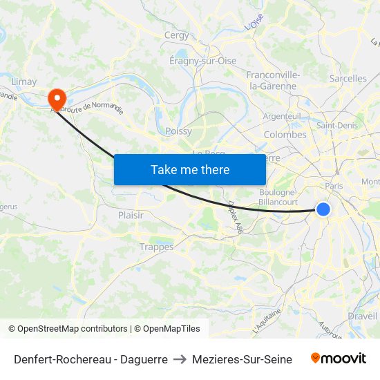 Denfert-Rochereau - Daguerre to Mezieres-Sur-Seine map