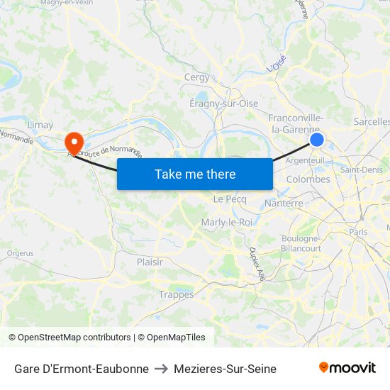 Gare D'Ermont-Eaubonne to Mezieres-Sur-Seine map