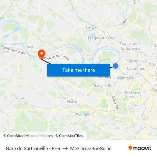 Gare de Sartrouville - RER to Mezieres-Sur-Seine map