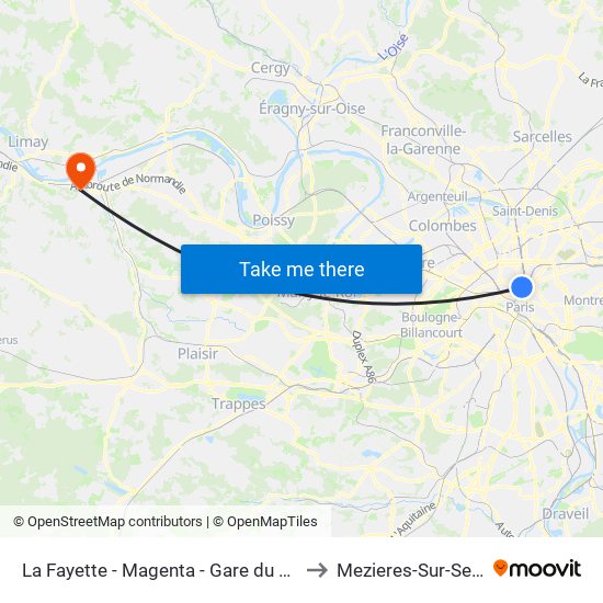 La Fayette - Magenta - Gare du Nord to Mezieres-Sur-Seine map