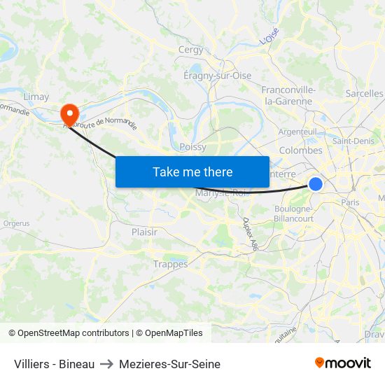 Villiers - Bineau to Mezieres-Sur-Seine map