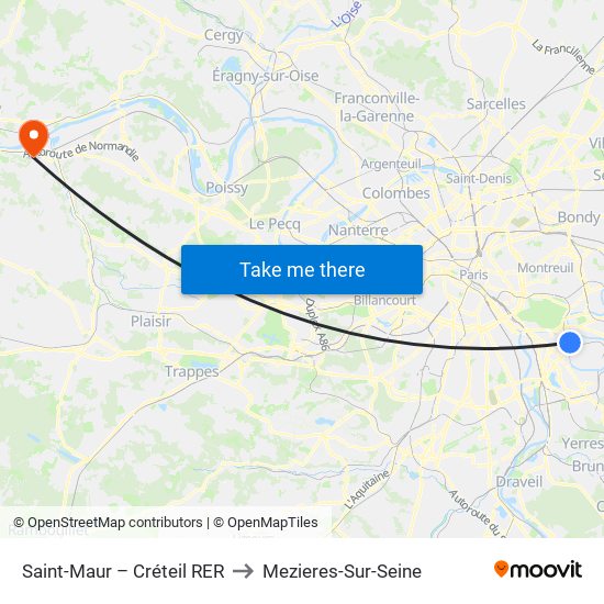 Saint-Maur – Créteil RER to Mezieres-Sur-Seine map