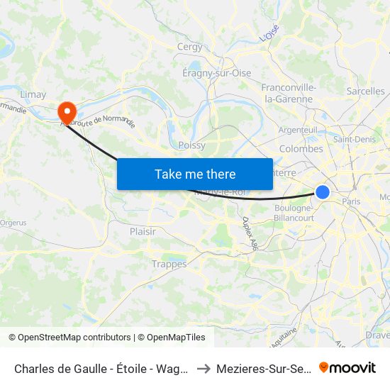 Charles de Gaulle - Étoile - Wagram to Mezieres-Sur-Seine map