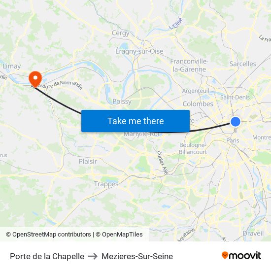 Porte de la Chapelle to Mezieres-Sur-Seine map