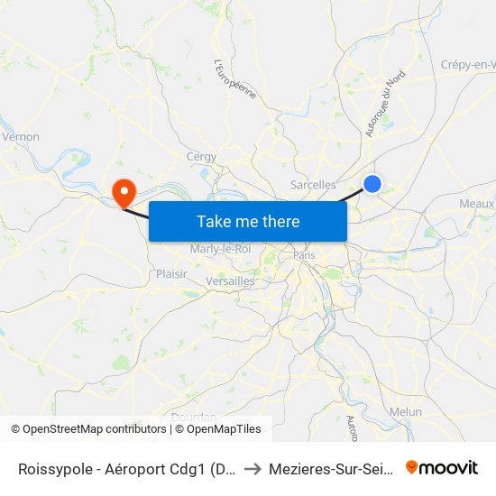 Roissypole - Aéroport Cdg1 (D1) to Mezieres-Sur-Seine map