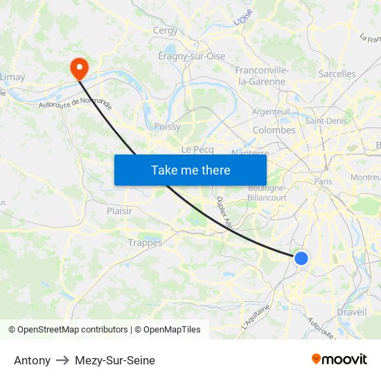 Antony to Mezy-Sur-Seine map