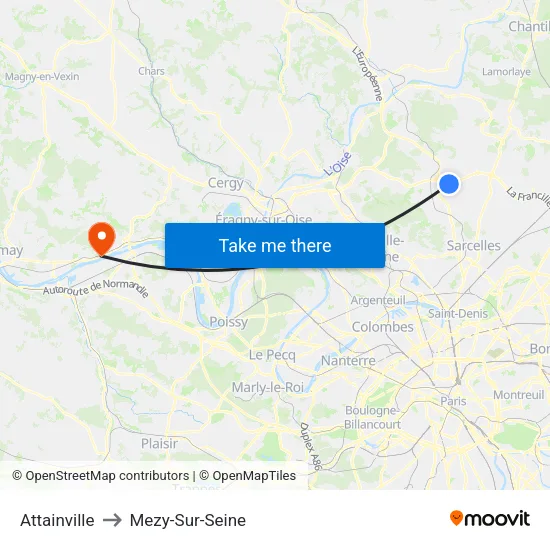 Attainville to Mezy-Sur-Seine map