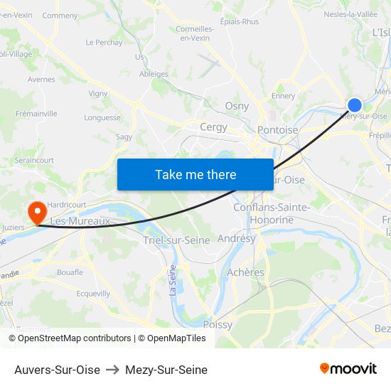 Auvers-Sur-Oise to Mezy-Sur-Seine map