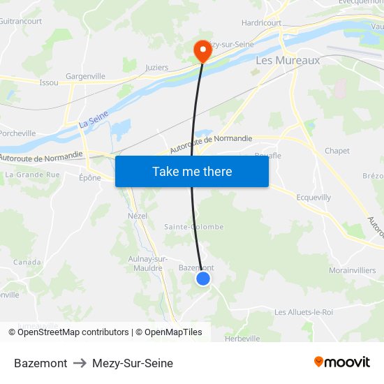 Bazemont to Mezy-Sur-Seine map