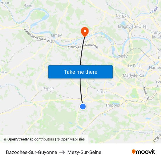 Bazoches-Sur-Guyonne to Mezy-Sur-Seine map