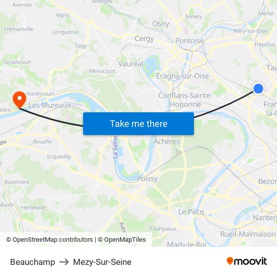 Beauchamp to Mezy-Sur-Seine map