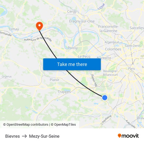Bievres to Mezy-Sur-Seine map