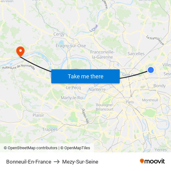 Bonneuil-En-France to Mezy-Sur-Seine map