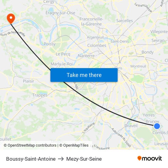 Boussy-Saint-Antoine to Mezy-Sur-Seine map