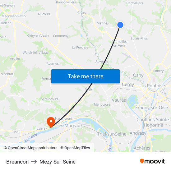 Breancon to Mezy-Sur-Seine map