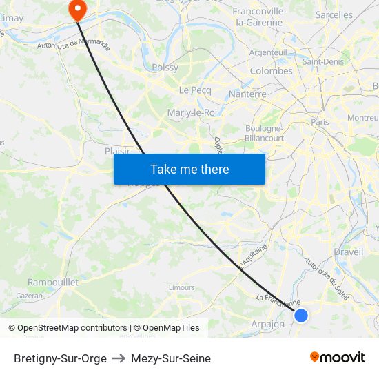 Bretigny-Sur-Orge to Mezy-Sur-Seine map