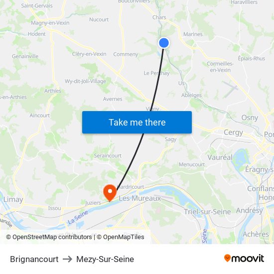 Brignancourt to Mezy-Sur-Seine map