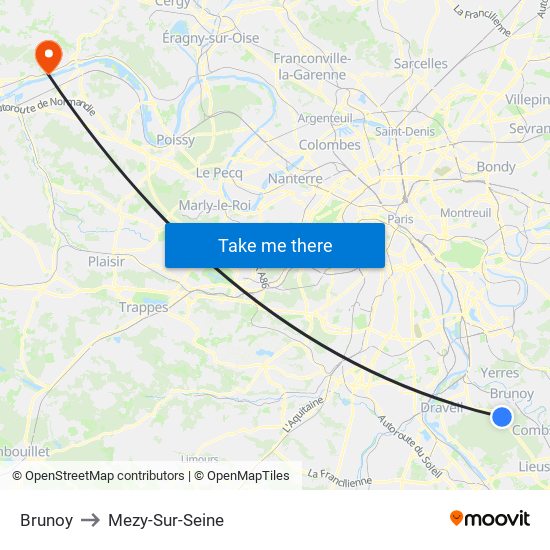 Brunoy to Mezy-Sur-Seine map
