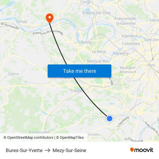 Bures-Sur-Yvette to Mezy-Sur-Seine map