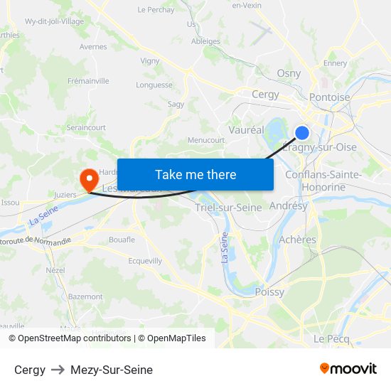 Cergy to Mezy-Sur-Seine map