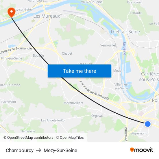 Chambourcy to Mezy-Sur-Seine map