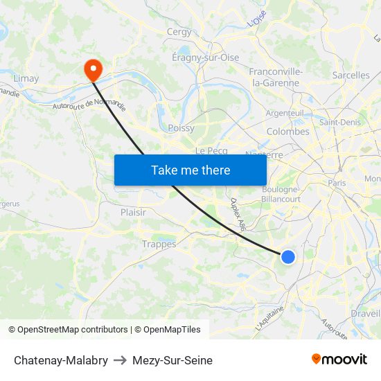 Chatenay-Malabry to Mezy-Sur-Seine map