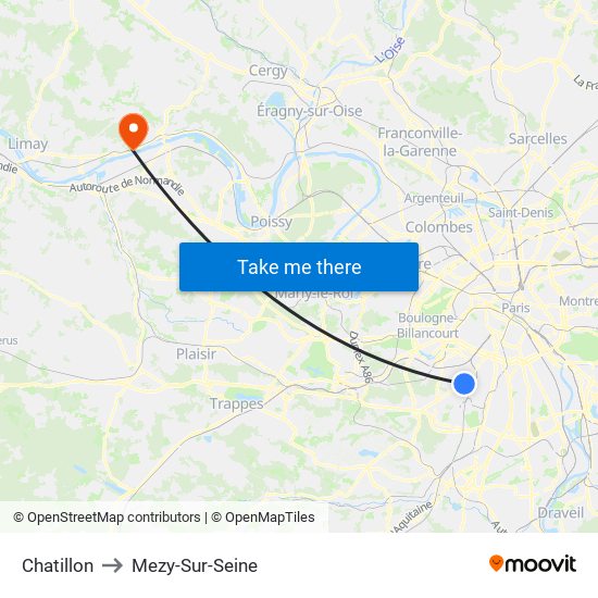 Chatillon to Mezy-Sur-Seine map