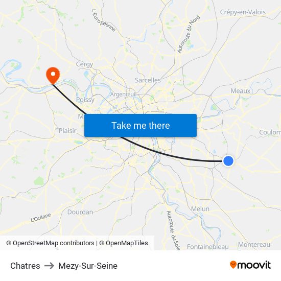 Chatres to Mezy-Sur-Seine map