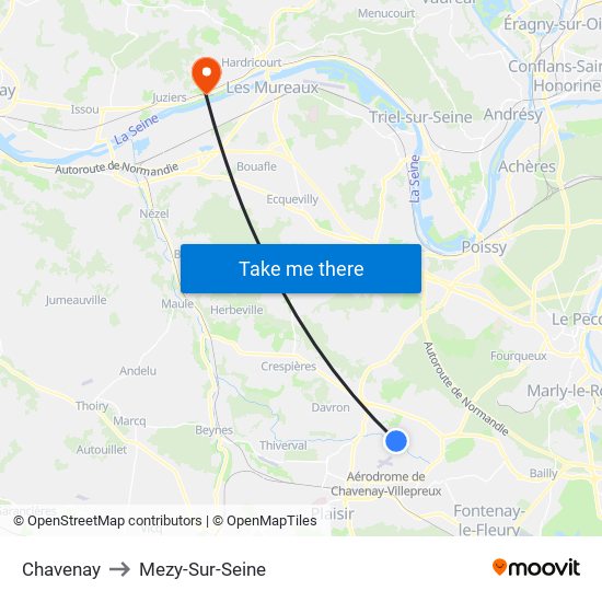 Chavenay to Mezy-Sur-Seine map