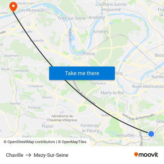 Chaville to Mezy-Sur-Seine map