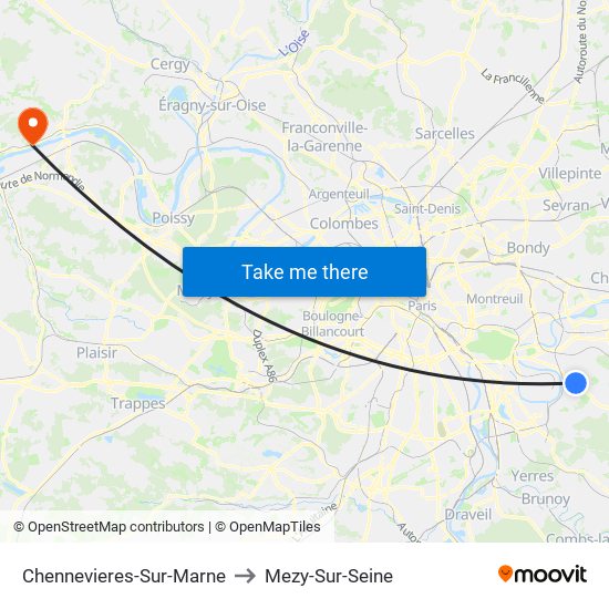 Chennevieres-Sur-Marne to Mezy-Sur-Seine map