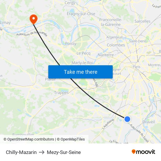 Chilly-Mazarin to Mezy-Sur-Seine map