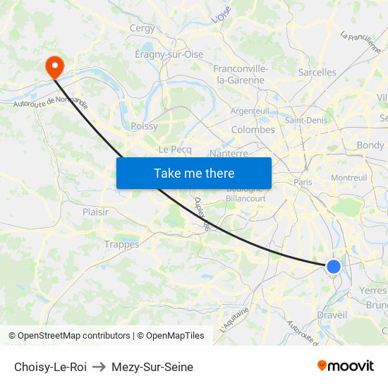 Choisy-Le-Roi to Mezy-Sur-Seine map