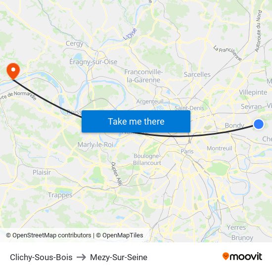 Clichy-Sous-Bois to Mezy-Sur-Seine map