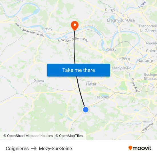Coignieres to Mezy-Sur-Seine map