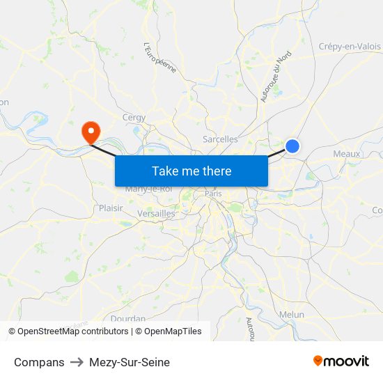 Compans to Mezy-Sur-Seine map