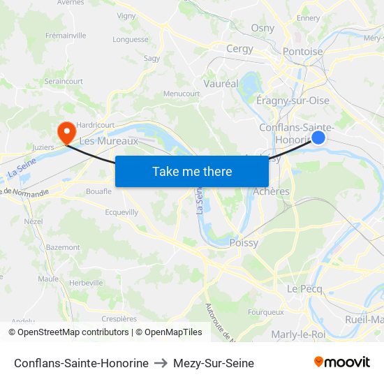 Conflans-Sainte-Honorine to Mezy-Sur-Seine map