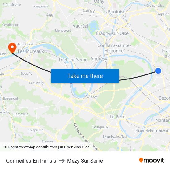 Cormeilles-En-Parisis to Mezy-Sur-Seine map