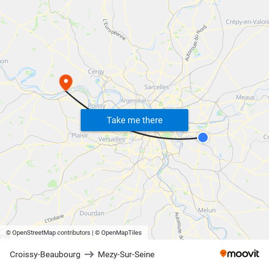 Croissy-Beaubourg to Mezy-Sur-Seine map