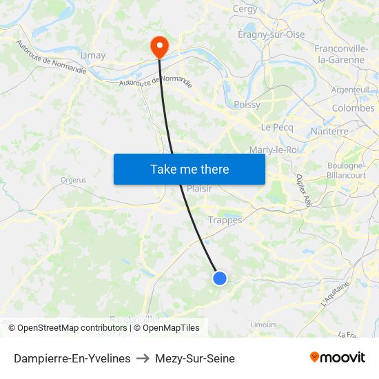 Dampierre-En-Yvelines to Mezy-Sur-Seine map