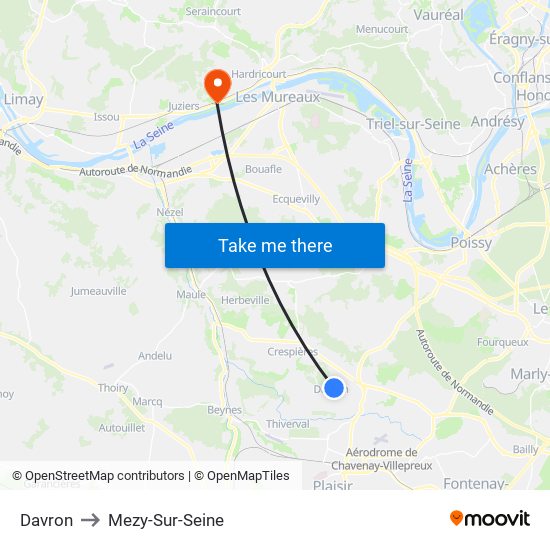 Davron to Mezy-Sur-Seine map