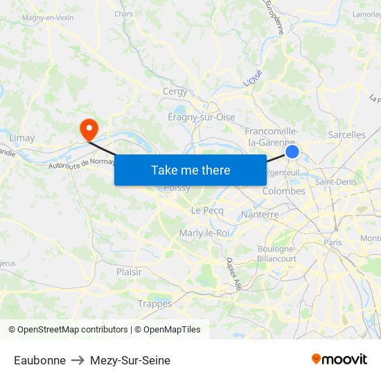 Eaubonne to Mezy-Sur-Seine map