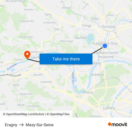Eragny to Mezy-Sur-Seine map