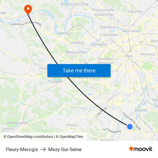 Fleury-Merogis to Mezy-Sur-Seine map